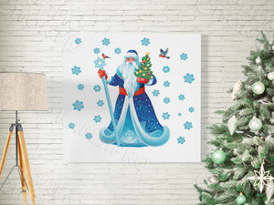 Постер 70х70см «Дед Мороз с посохом, елкой и снегирями» — фото 2