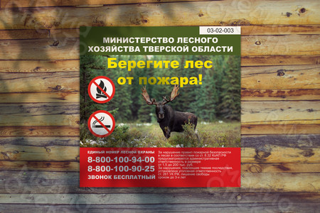Наклейка-плакат на щит 1х1м «Берегите лес от пожара!» — фото