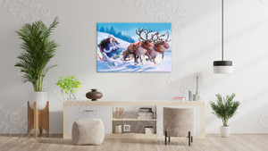 Фотокартина-монтаж на холсте 60х40см «Снегурочка на оленях» — фото 3