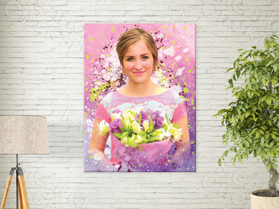 Фотокартина в стиле дрим-арт на холсте 30х40см «Милая девушка с цветами» — фото