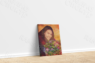 Фотокартина в стиле гранж на холсте 30х40см «Девушка с букетом» — фото