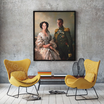 Фотокартина-монтаж на холсте 60х80см «Дама с офицером» — фото